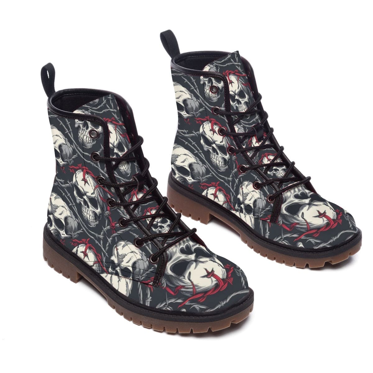Men's Skulls With Red Barbwire Martin Short Boots