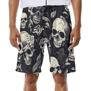 Men's Skulls Floral Black Beach Shorts