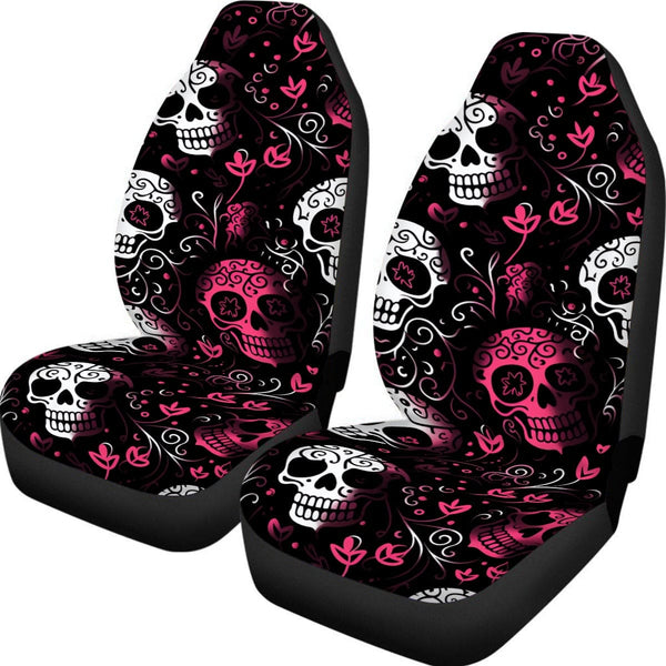 Pink & White Skulls Universal Car Seat Cover With Thickened Back