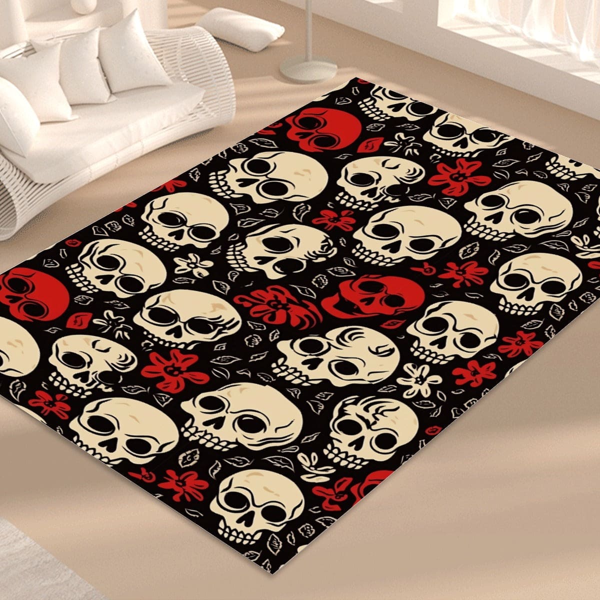 Red &amp; White Skulls Foldable Rectangular Floor Mat