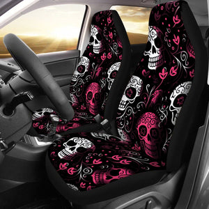 Pink & White Skulls Universal Car Seat Cover With Thickened Back