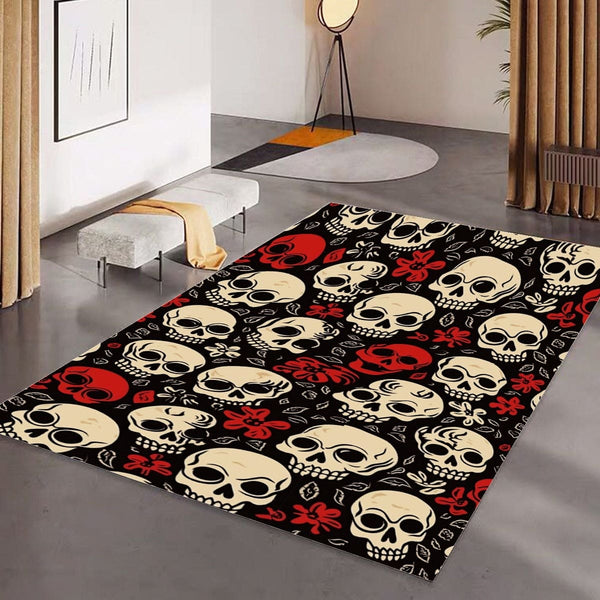 Red & White Skulls Foldable Rectangular Floor Mat