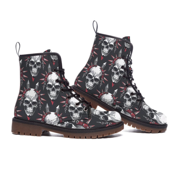 Men's Skulls With Goth Spikes &amp; Chains Martin Short Boots