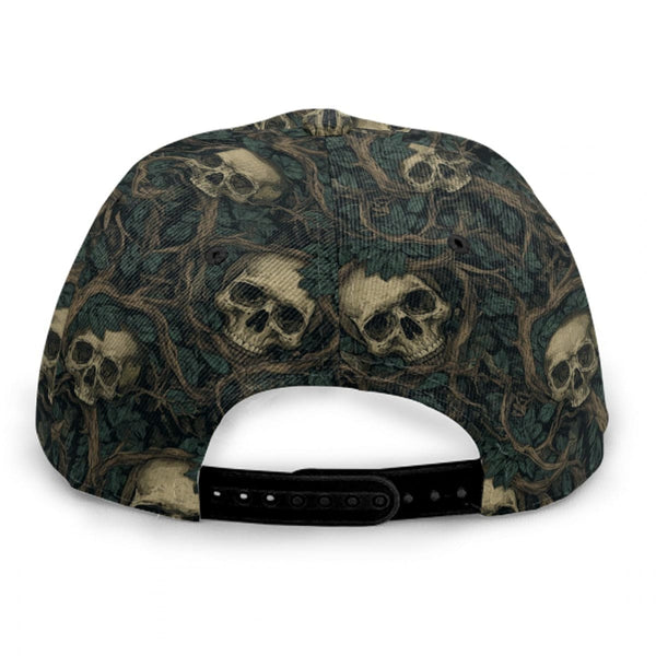 Skull Intertwined With Thorny Vines Baseball Cap With Flat Brim
