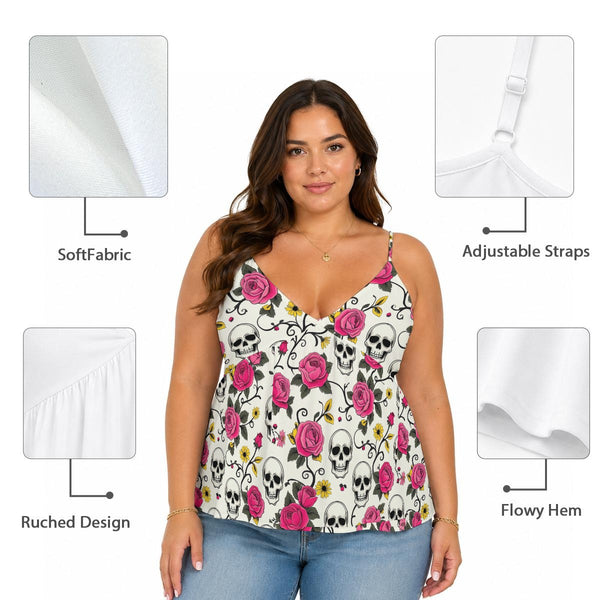The Thorned Romance Skull & Roses Cami Peplum Top