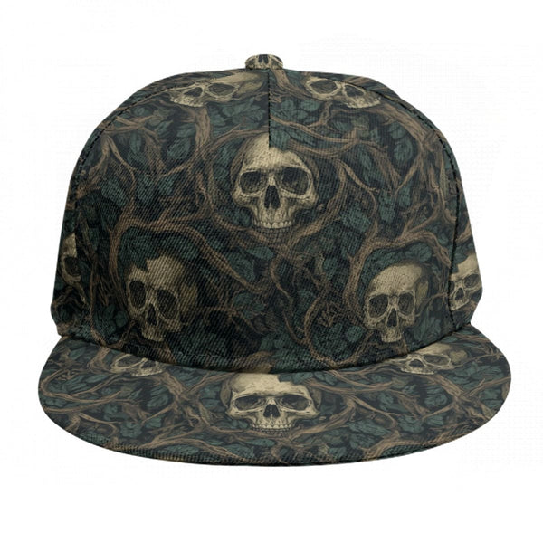 Skull Intertwined With Thorny Vines Baseball Cap With Flat Brim