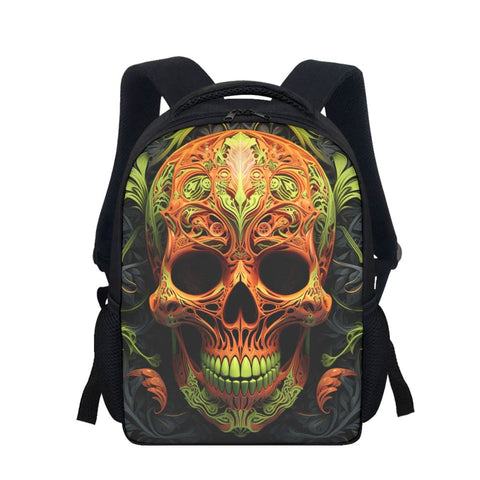 Orange Skull Floral Large Capacity Backpack