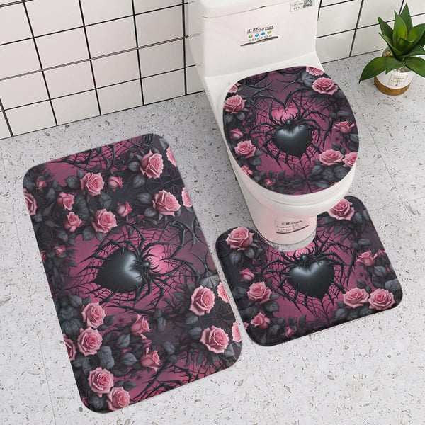 Gothic Big Black Spider With Pink Roses Three-piece toilet