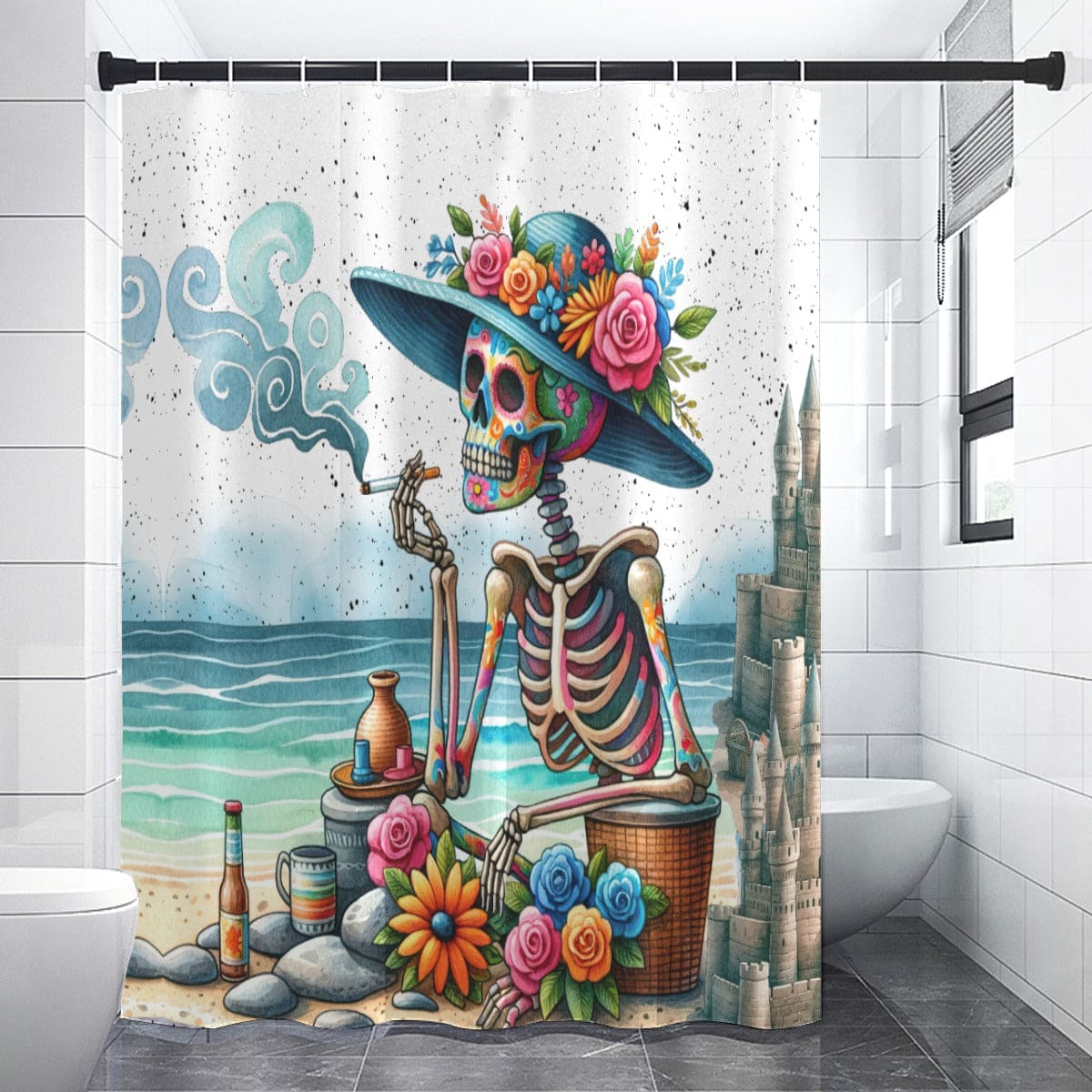 Skeleton On The At The Beach Shower Curtain