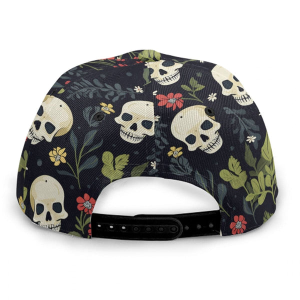 Skulls Floral & Leaves Pattern Baseball Cap With Flat Brim