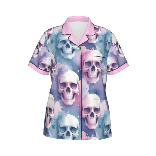 Women's Purple Blue Skulls With Short Sleeve Pajama Set