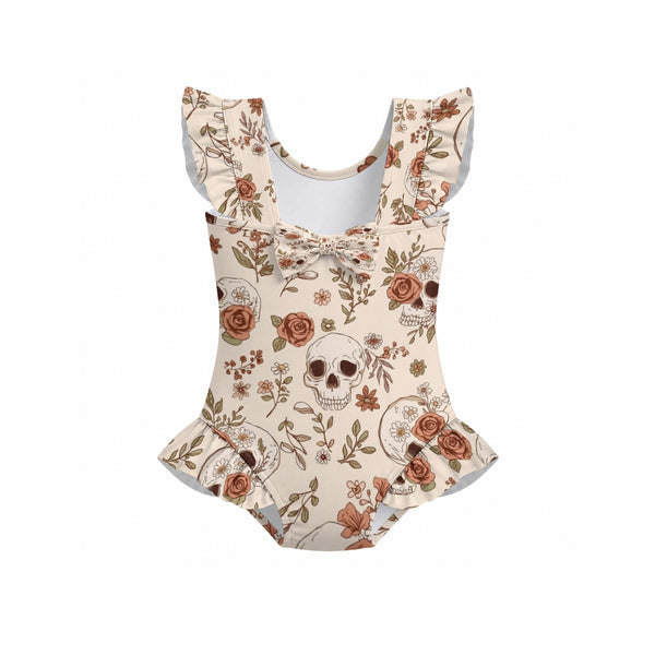 The Nocturnal Botanical Skull & Wildflower Ruffle Swimsuit