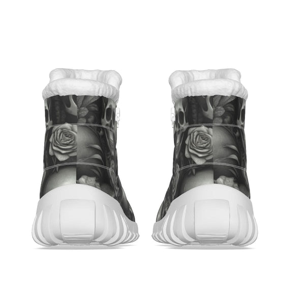 Women's Skull With Roses Zip-up Snow Boots