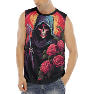 Men's Grim Reaper With Flowers Sleeveless O-neck Tank Top