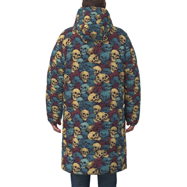 Skulls On Blue Unisex Long Down Jacket