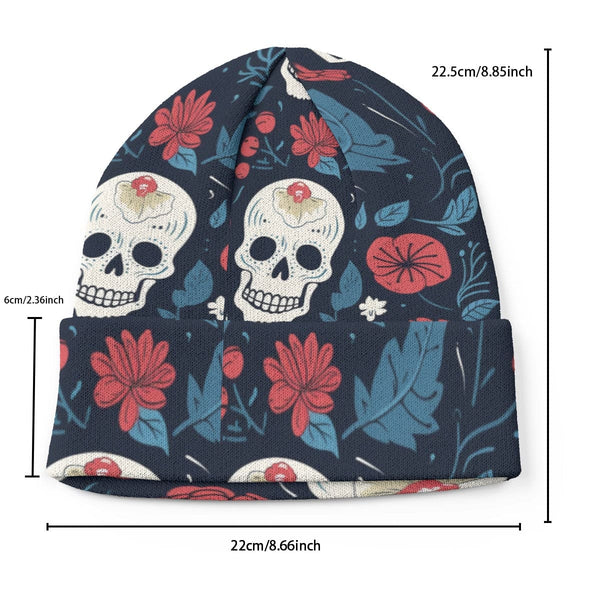 Skulls Red Floral Beanie Knitted Hat