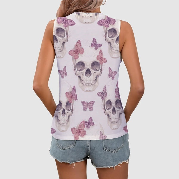 Women's Skull Butterflies Sleeveless V-Neck Tank Top