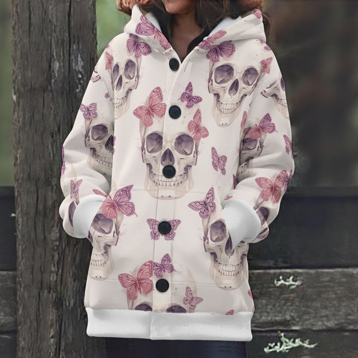 Women's Skulls & Butterflies Knitted Hooded Jacket