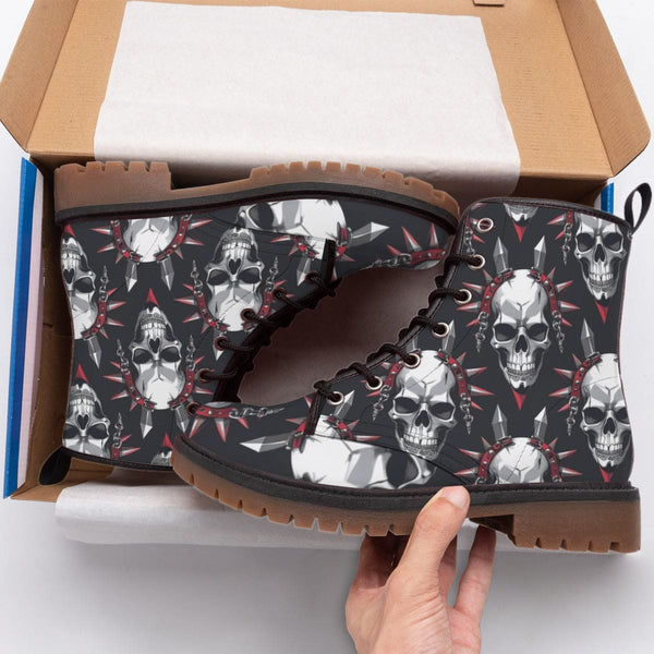 Men's Skulls With Goth Spikes & Chains Martin Short Boots