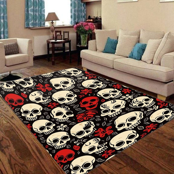 Red & White Skulls Foldable Rectangular Floor Mat