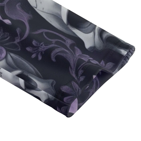 Women's Purple Floral Skulls Lapel Hoodie with Pocket