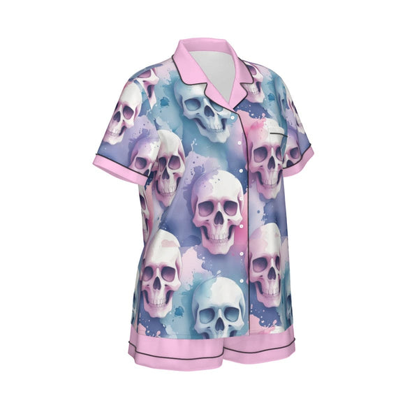 Women's Purple Blue Skulls With Short Sleeve Pajama Set