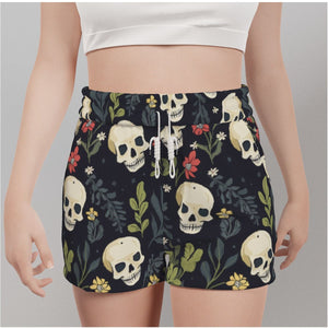 Women's Skull Floral Red Flowers Casual Shorts