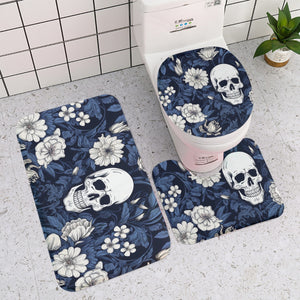 Blue White Flowers Skull Three-piece toilet