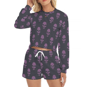 Women's Purple Skulls Sweatshirt And Shorts Set