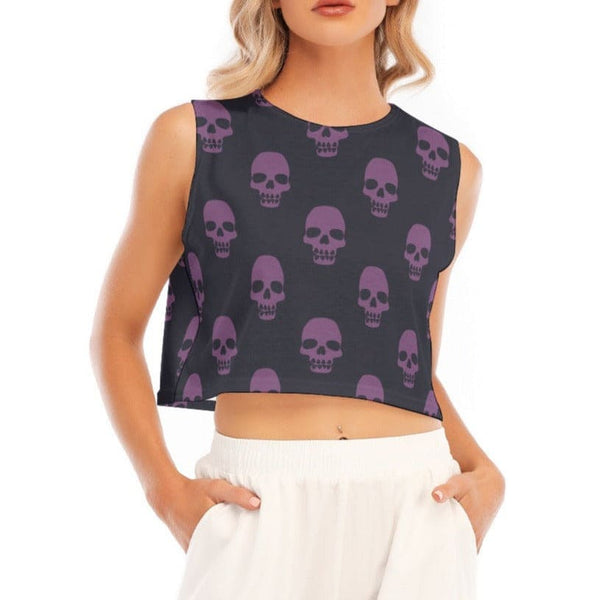 Women's Purple Skulls Sleeveless Cropped Top