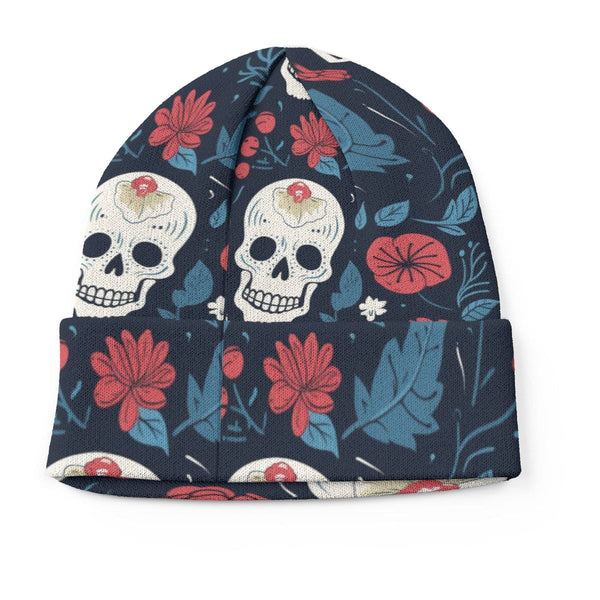 Skulls Red Floral Beanie Knitted Hat