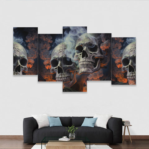 Smokey Skulls Framed Five-Piece Mural