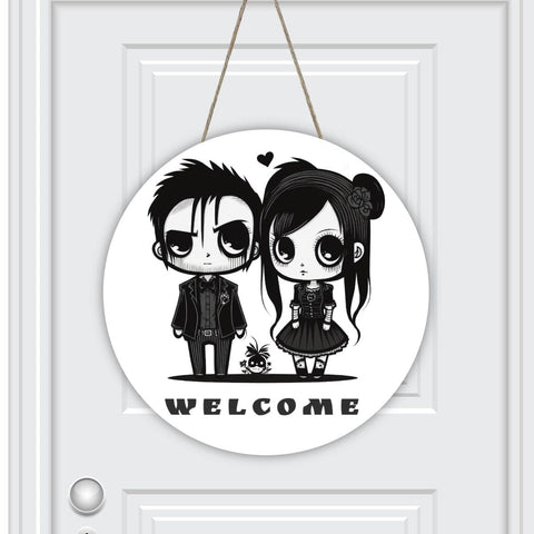 Gothic Couple Round House Welcome Door Hanger