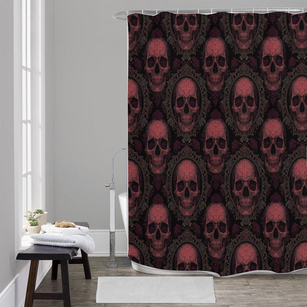 Crimson Skull Shower Curtain – Gothic Bathroom Statement