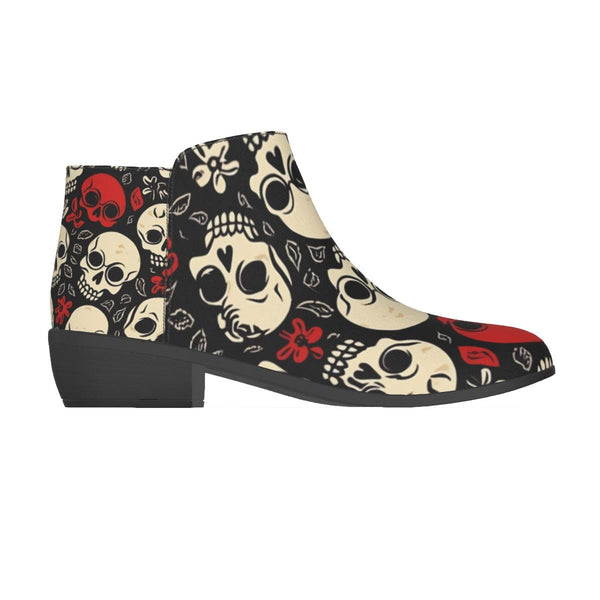 Women's Red White Skulls Fashion Boots