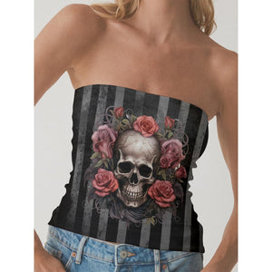 Women's Skull Floral Double-Layer Strapless Tank Top