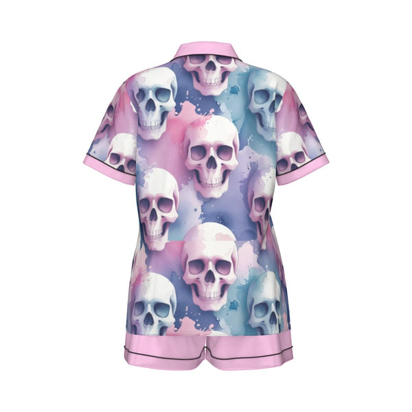 Women's Purple Blue Skulls With Short Sleeve Pajama Set