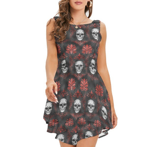 Women's Skulls With Red Flowers Sleeveless Tank Top Dress