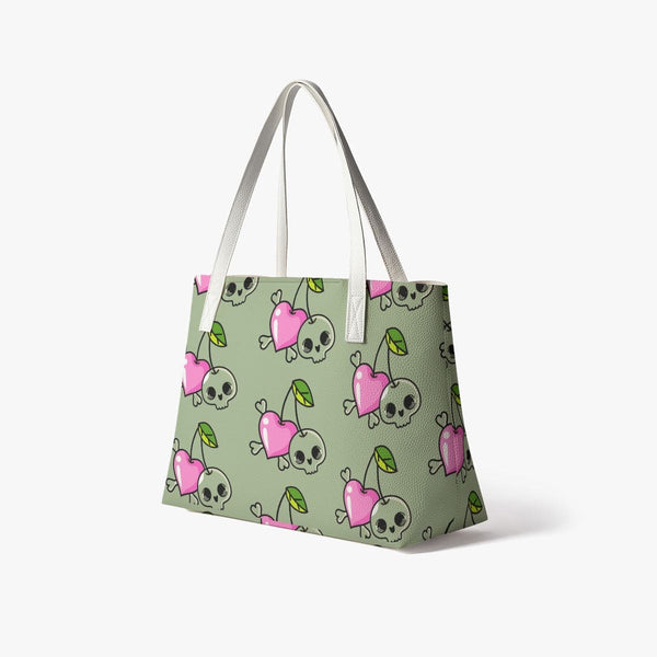 Skull Cherry Hearts Tote Bag