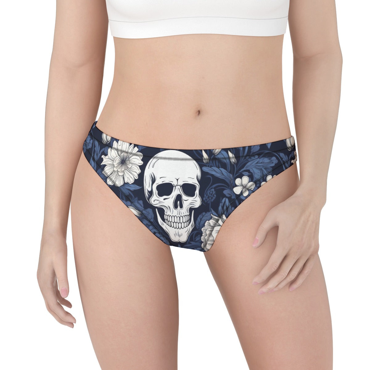 Women’s Blue Skull Floral Thong