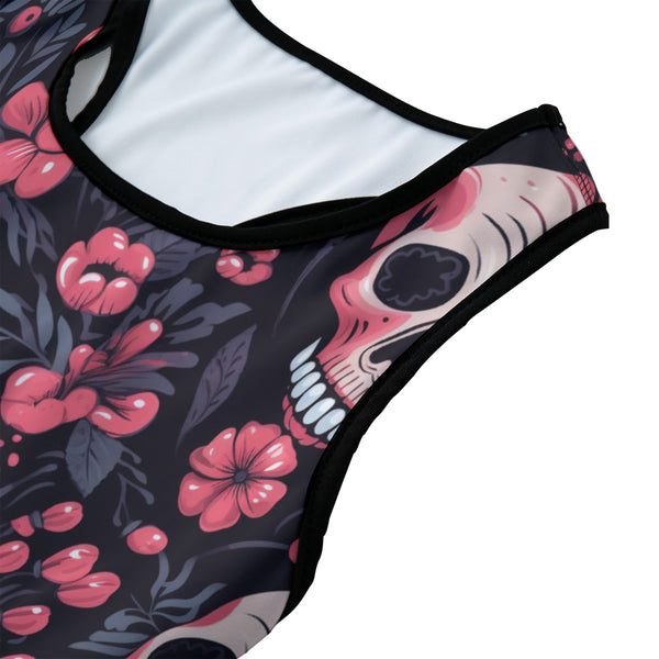 Women's Pink Flowers & Skulls Sports Bra