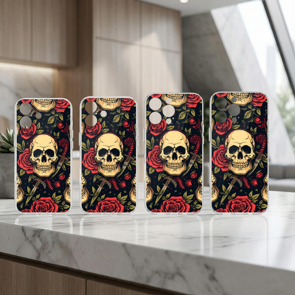 Skull And Red Roses iPhone 16 Series Mobile Phone Case