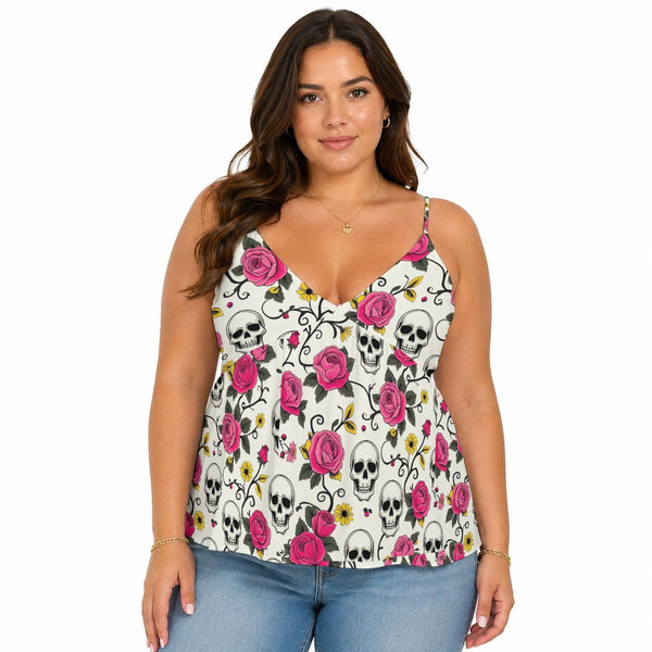 The Thorned Romance Skull & Roses Cami Peplum Top