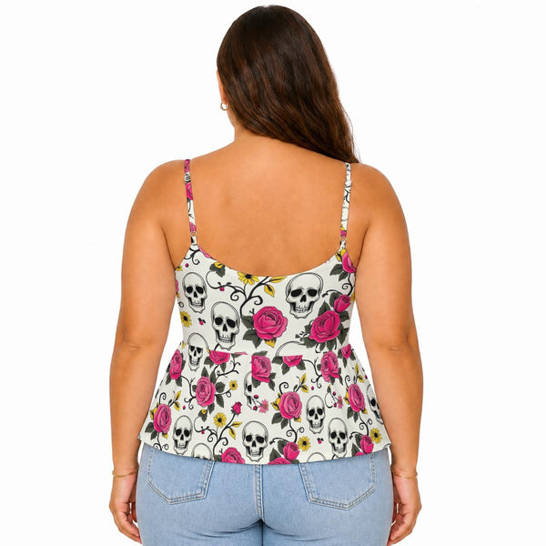The Thorned Romance Skull & Roses Cami Peplum Top