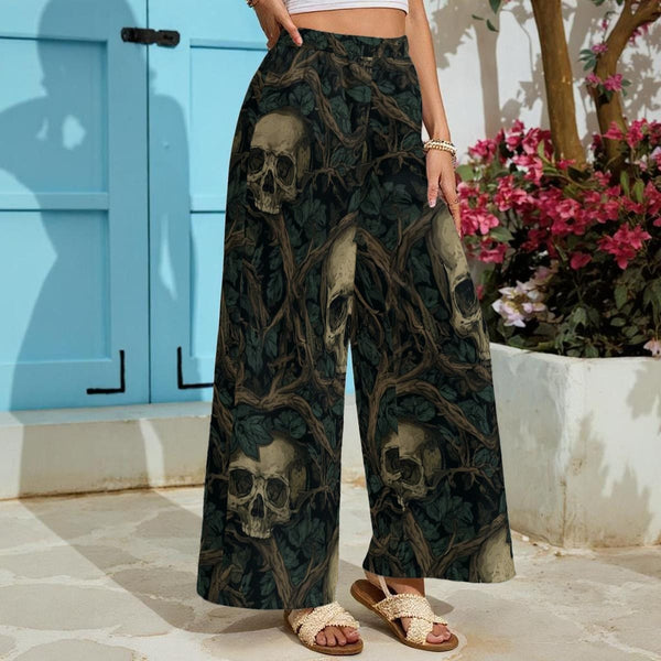 Skulls In Vines Women's Lightweight Wide-Leg Pants With Pockets