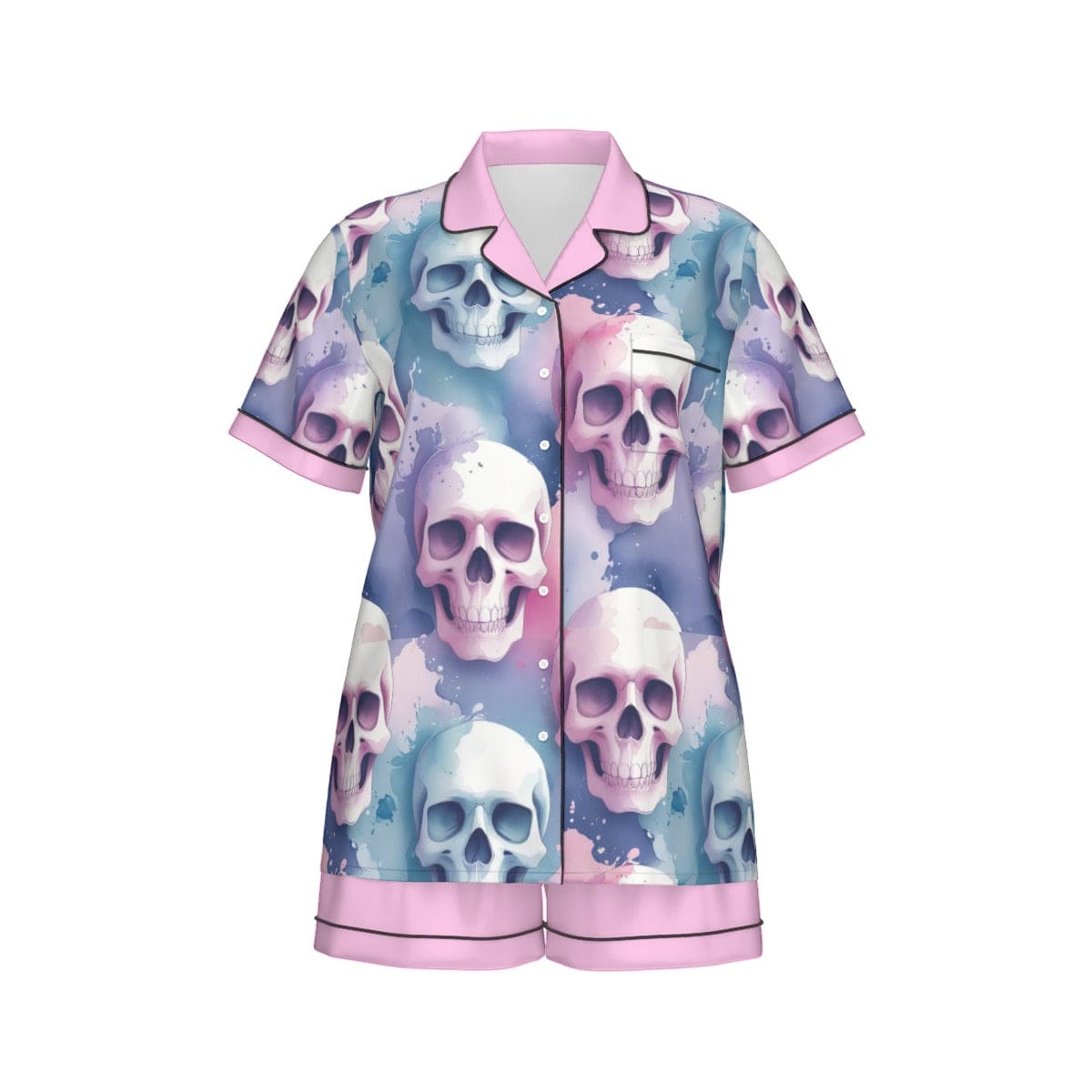 Women's Purple Blue Skulls With Short Sleeve Pajama Set