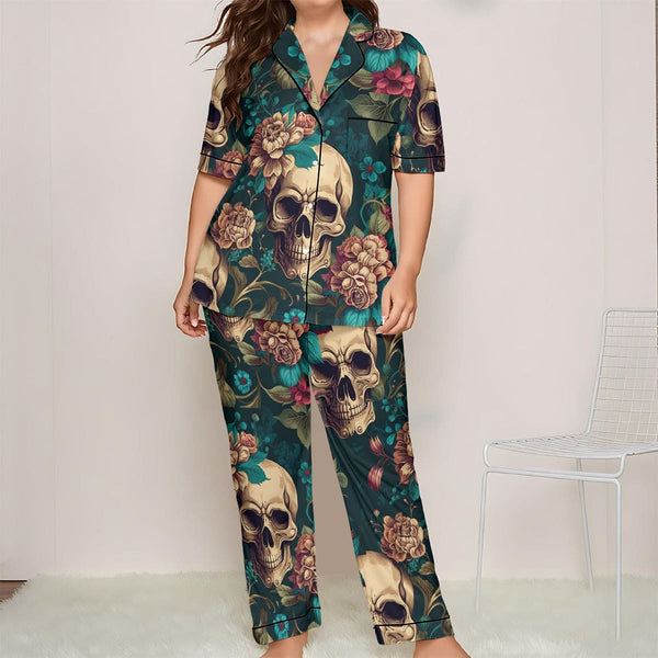 Women's Skulls Tropical Top And Pants Pajamas Set