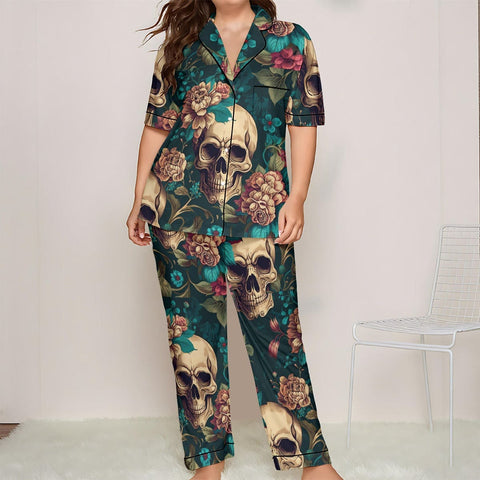 Women's Skulls Tropical Top And Pants Pajamas Set