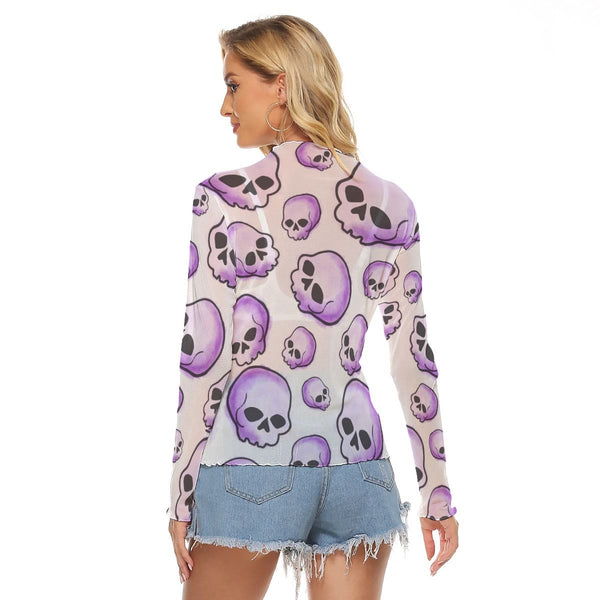 Women's Purple Skulls Mesh Long Sleeve Top