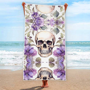 Skull With Purple Floral Pattern Rectangular Beach Towel